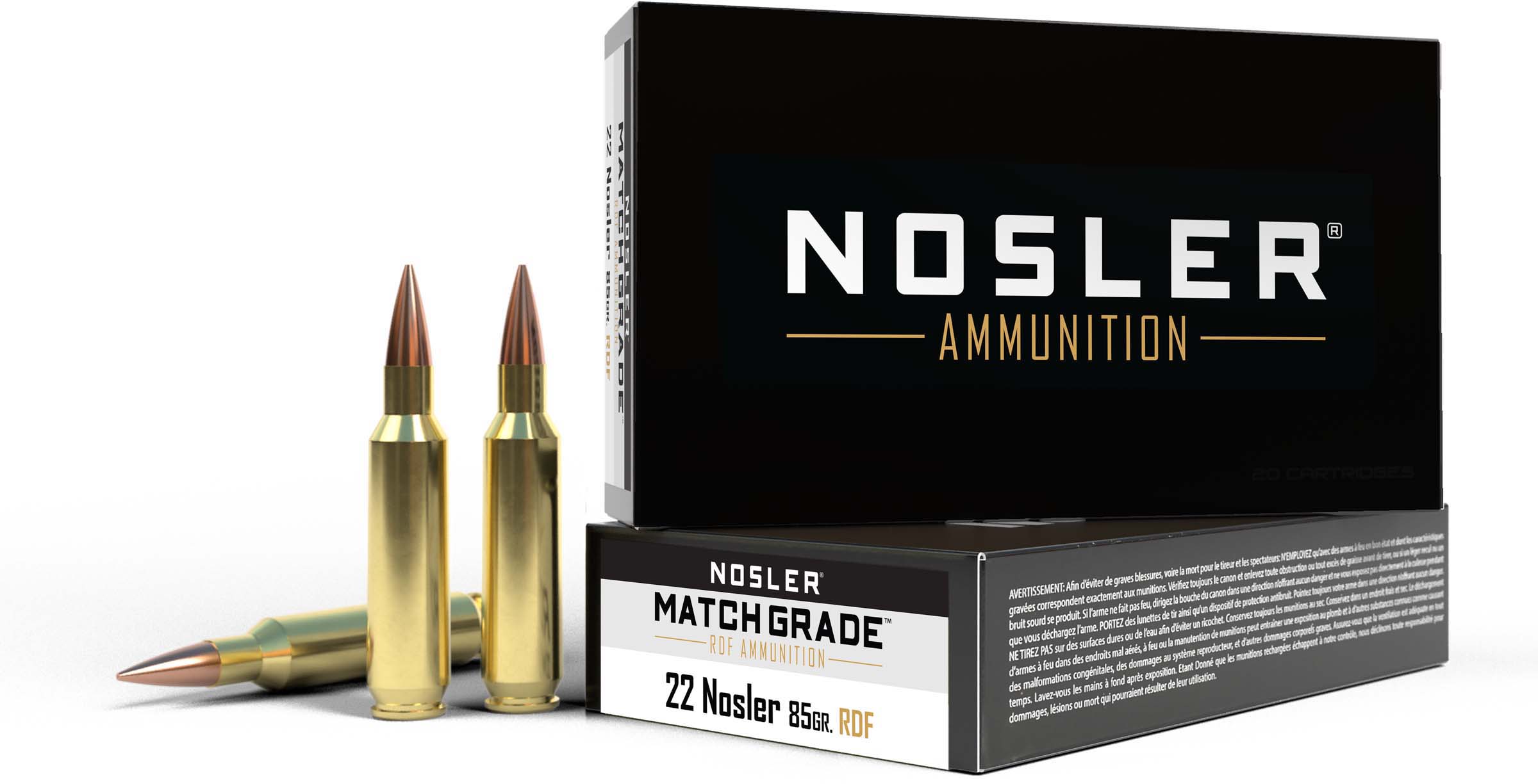 Nosler .22 Nosler Round Nose Flat 85 grain Brass Cased Rifle Ammunition