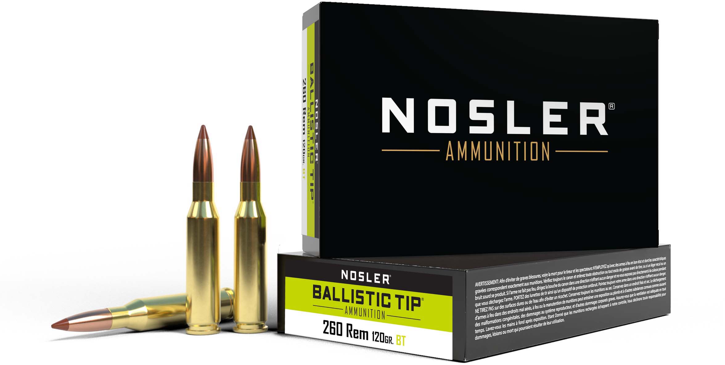 Nosler .260 Remington 120 Grain Ballistic Tip Brass Cased Centerfire Rifle Ammunition