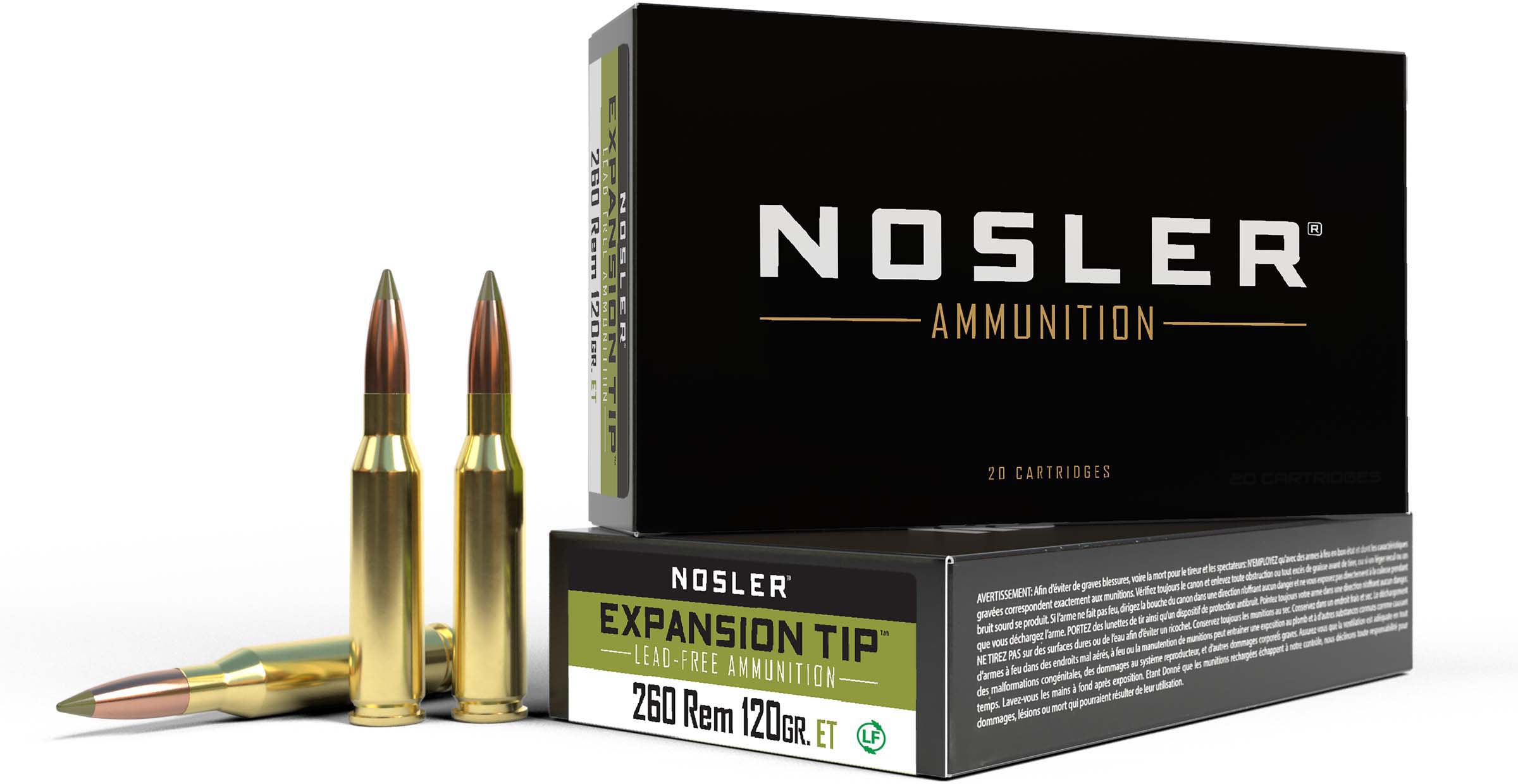 Nosler .260 Remington 120 Grain E-Tip Brass Cased Centerfire Rifle Ammunition