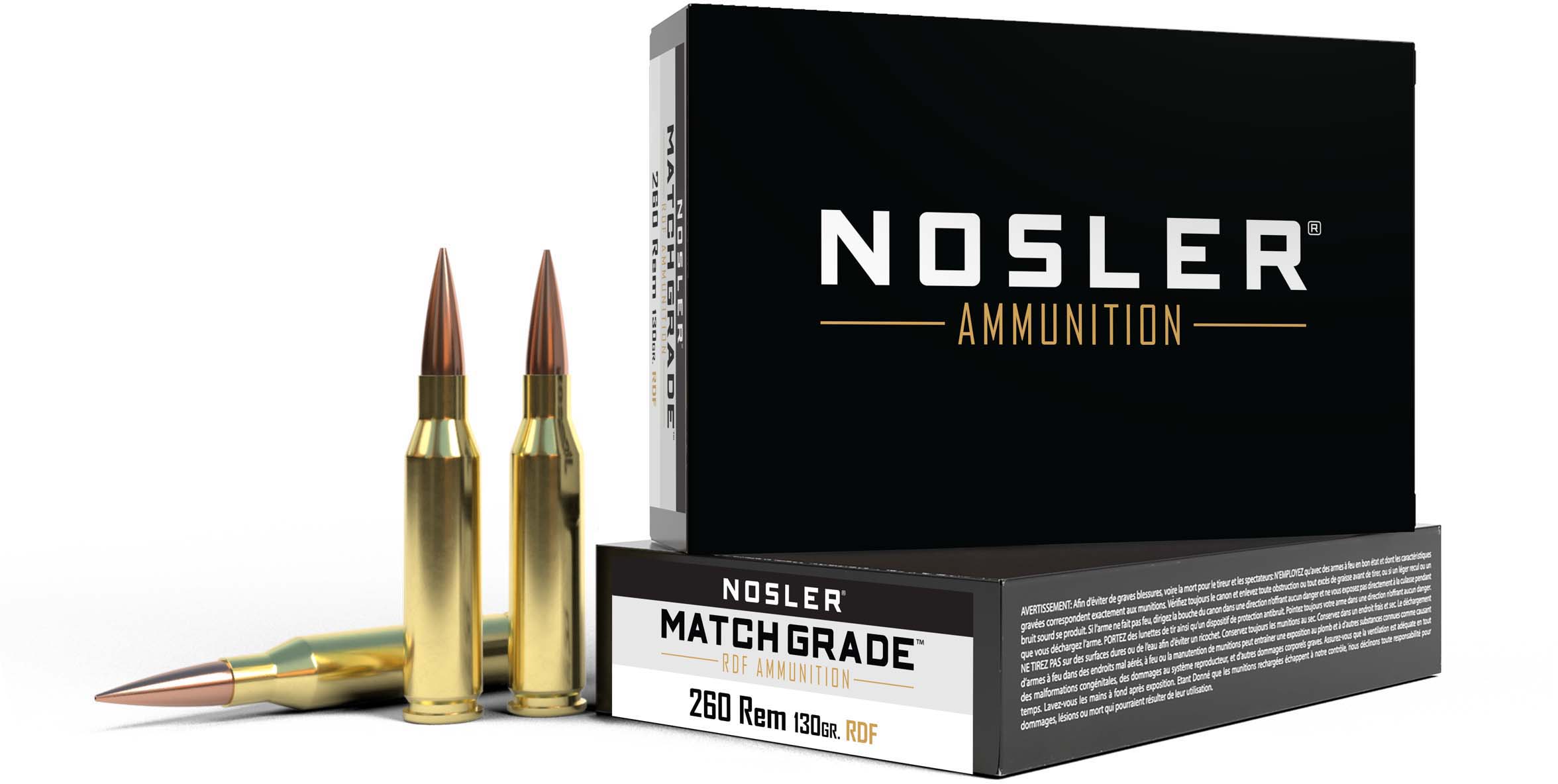 Nosler .260 Remington Round Nose Flat 130 grain Brass Cased Rifle Ammunition