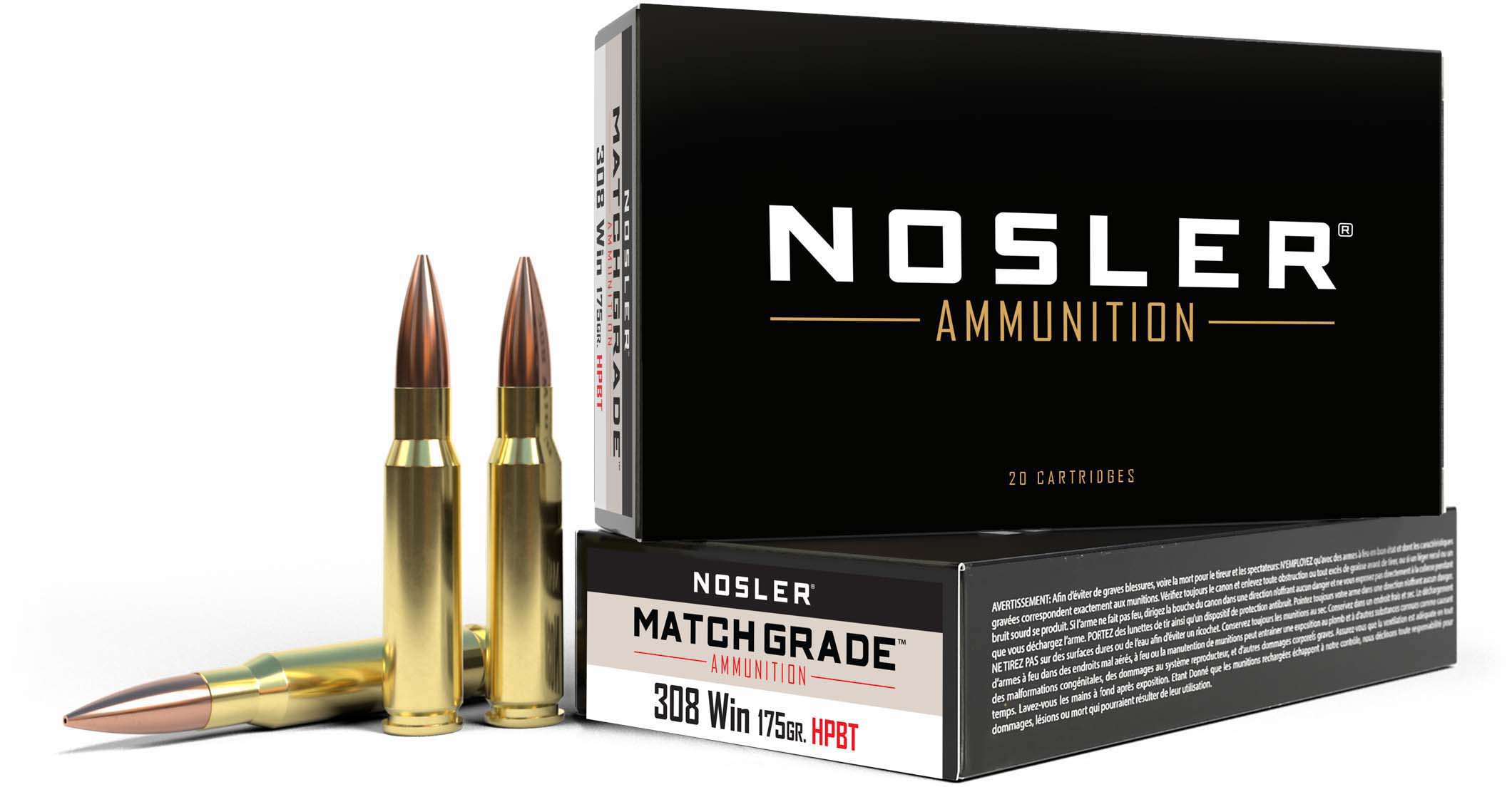 Nosler .308 Winchester 175 Grain Custom Competition Brass Cased Centerfire Rifle Ammunition