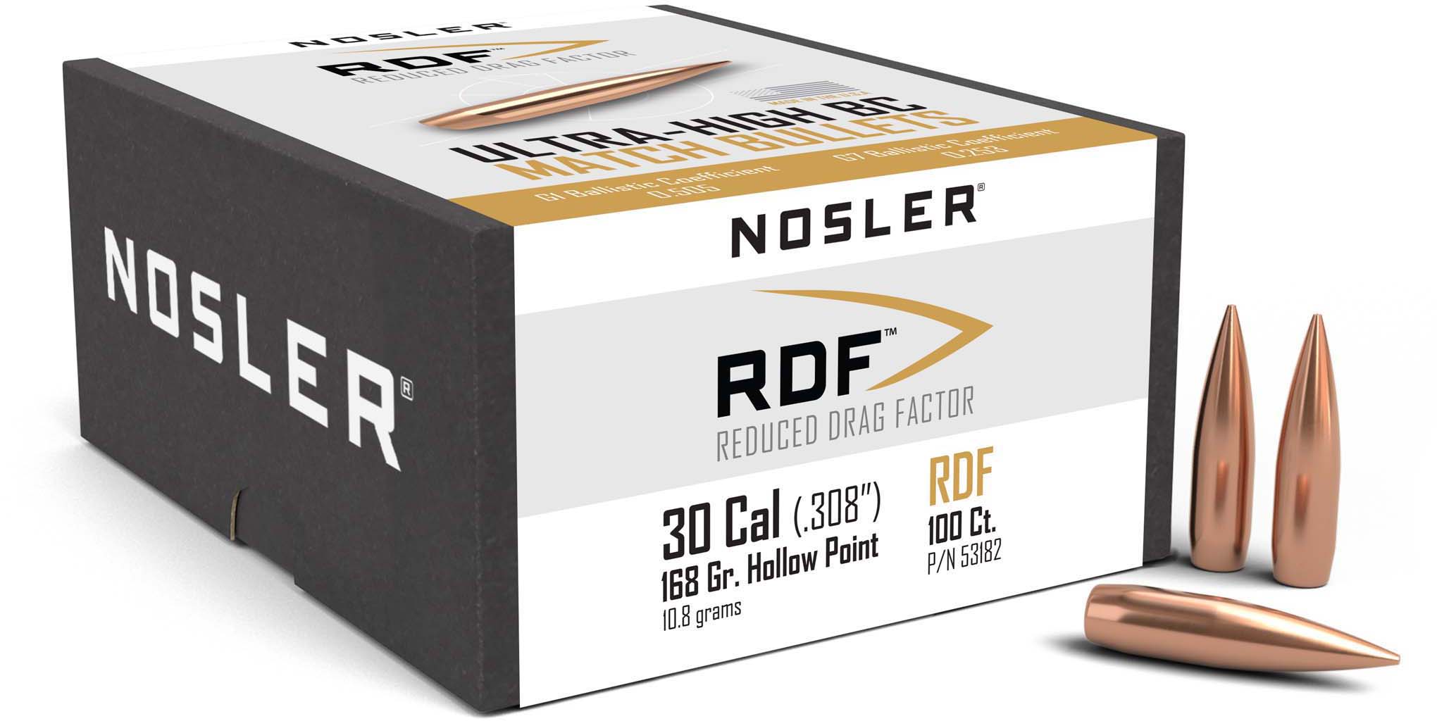 Nosler 53182 RDF 30 Caliber .308 168 GR Hollow Point Boat Tail (HPBT) 100 Box