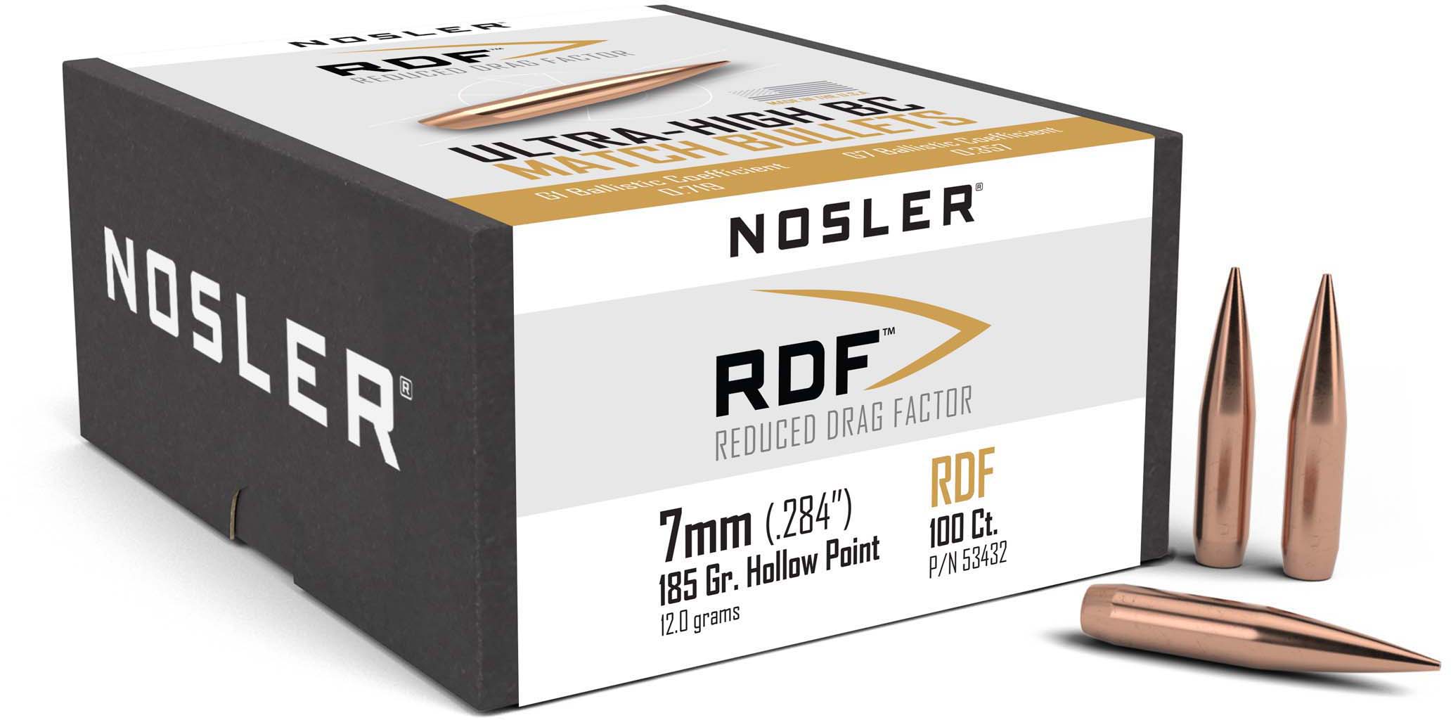 Nosler 53432 RDF 7mm .284 185 GR Hollow Point Boat Tail (HPBT) 100 Box