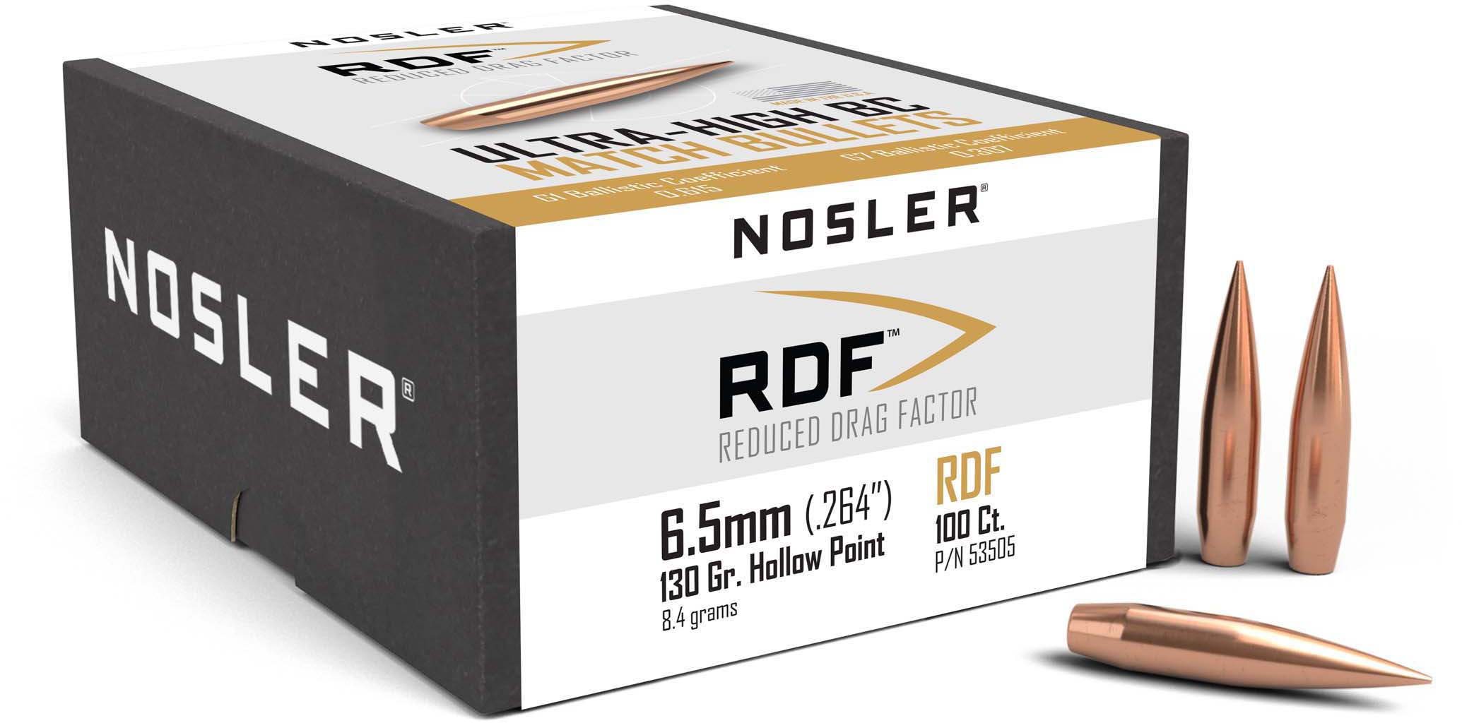 Nosler 54722 RDF 6.5mm .264 130 GR Hollow Point Boat Tail (HPBT) 500 Box