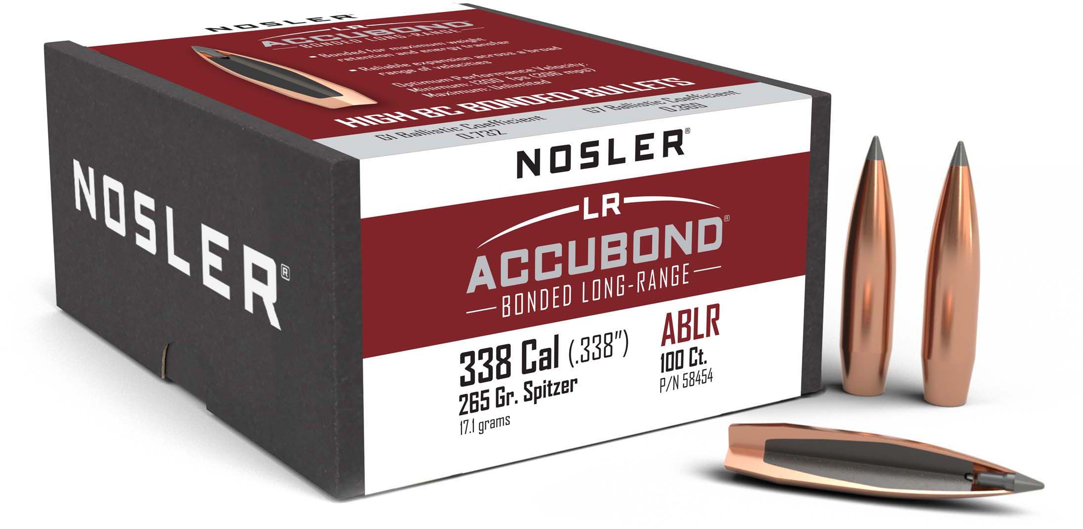 Nosler 58518 AccuBond Long Range 338 Caliber .338 300 GR Spitzer Point 100 Box