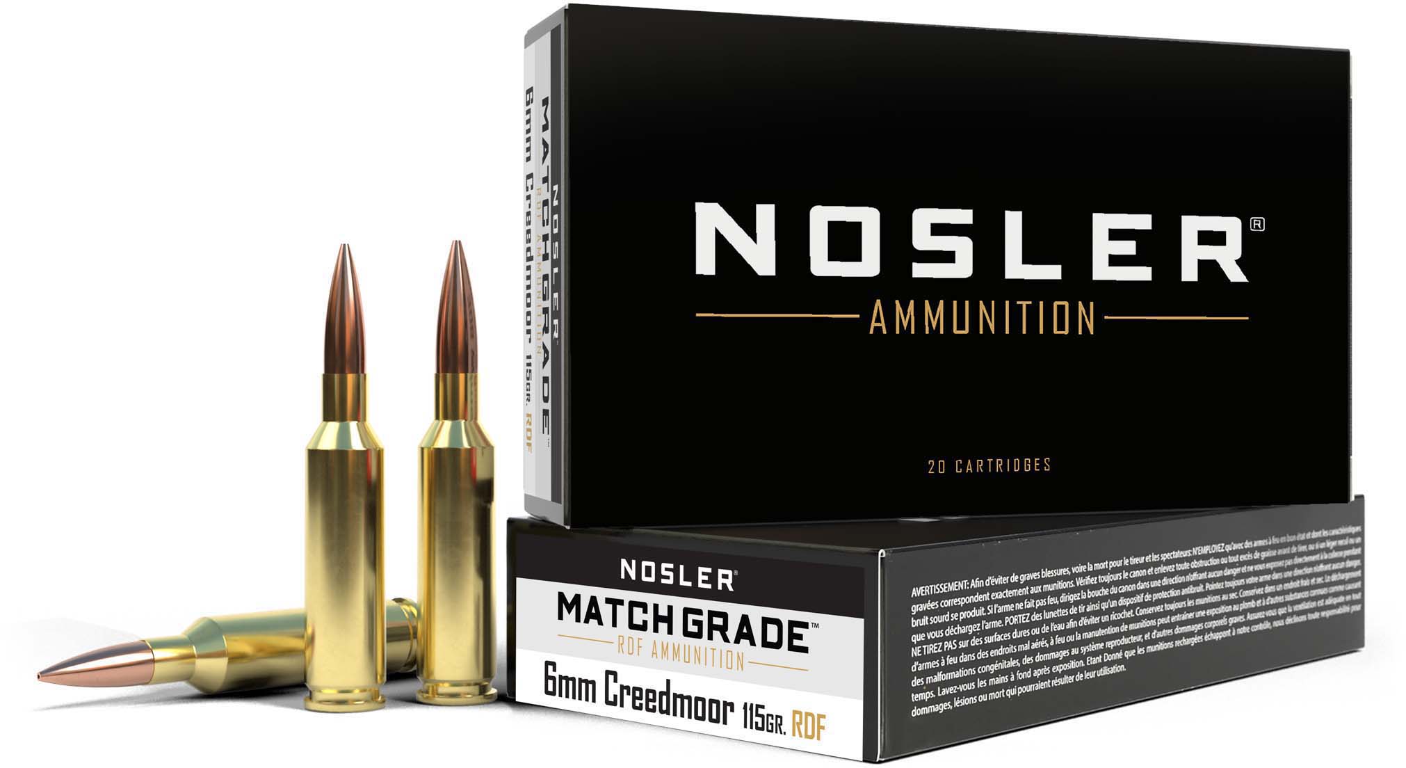 Nosler RDF 6mm Creedmoor 115 Grain Round Nose Flat Point Brass Cased Centerfire Rifle Ammunition