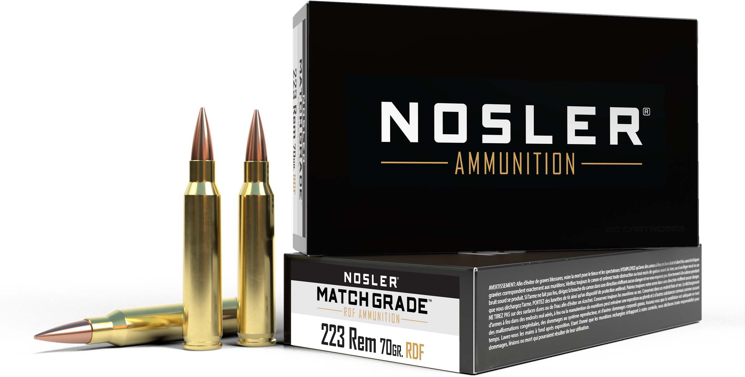 Nosler Match Grade .223 Remington 70 Grain Hollow Point Boat Tail Brass Cased Centerfire Rifle Ammunition