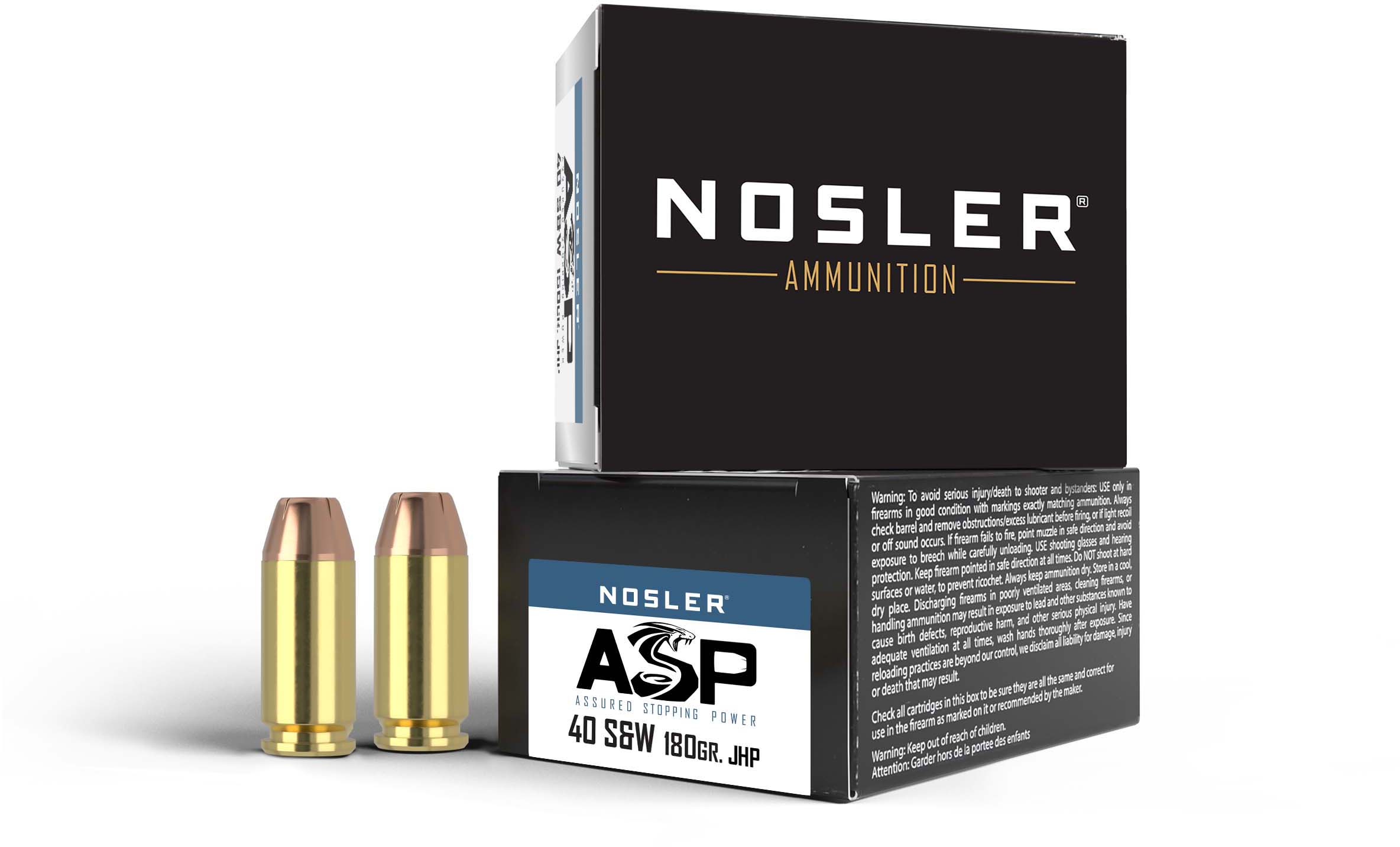 Nosler ASP .40 S&W 180 Grain Jacketed Hollow Point Brass Cased Cased Pistol Ammunition