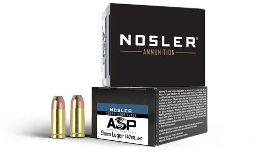 Nosler ASP Suppressor Ready 9mm 147 Grain Jacketed Hollow Point Brass Cased Cased Pistol Ammunition