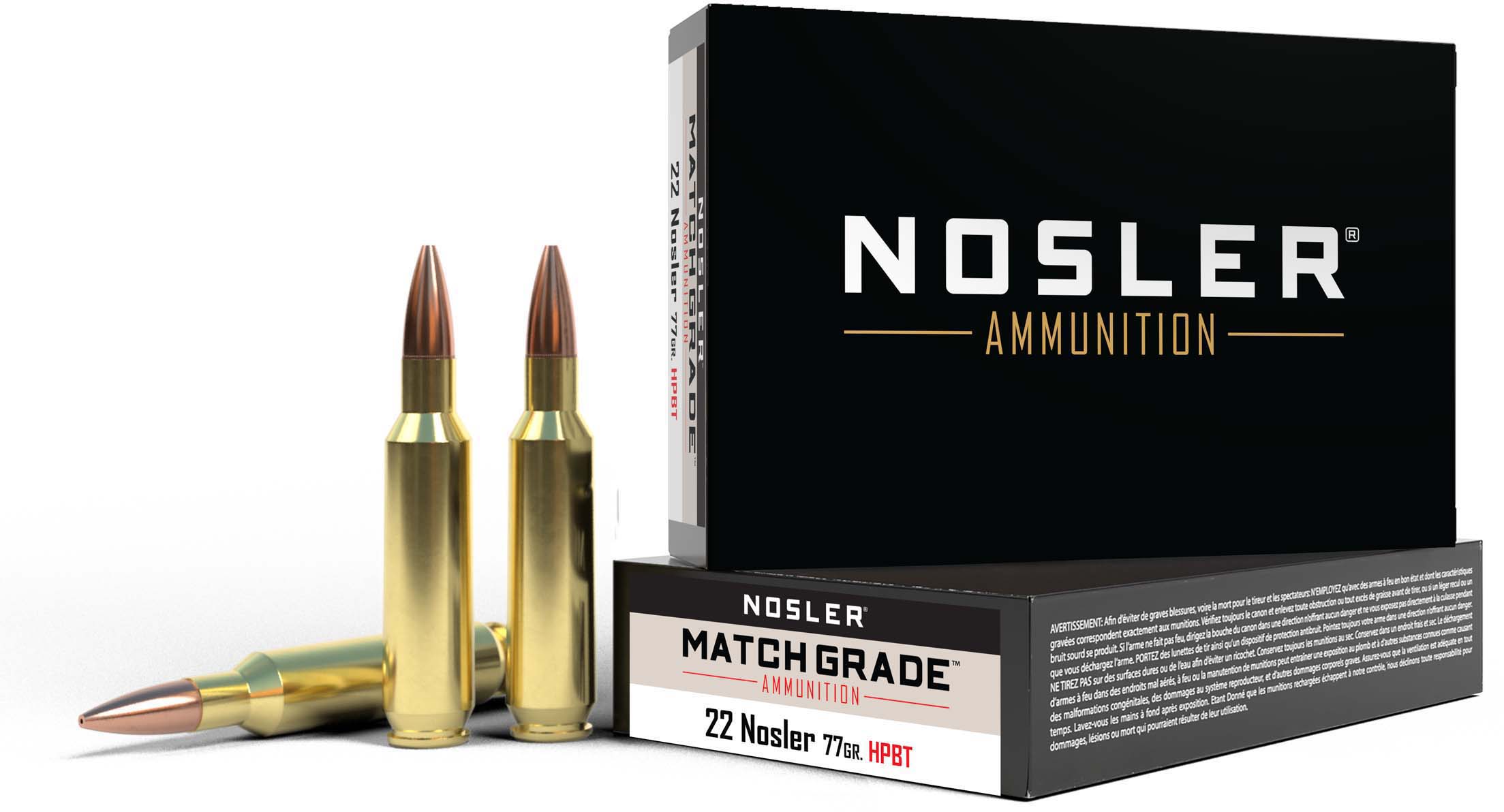 Nosler Match Grade .22 Nosler 77 Grain Custom Competition Brass Cased Centerfire Rifle Ammunition