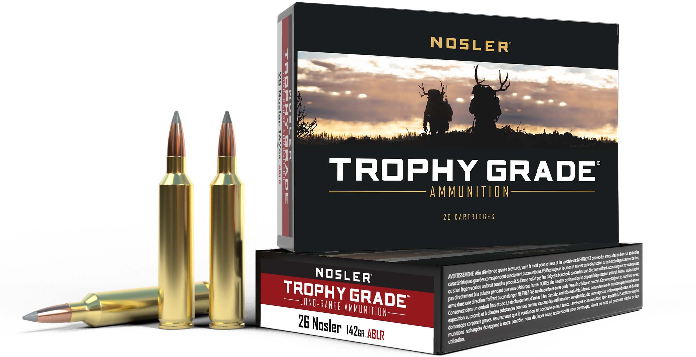 Nosler Trophy Grade .26 Nosler 142 Grain AccuBond Long Range Brass Cased Centerfire Rifle Ammunition