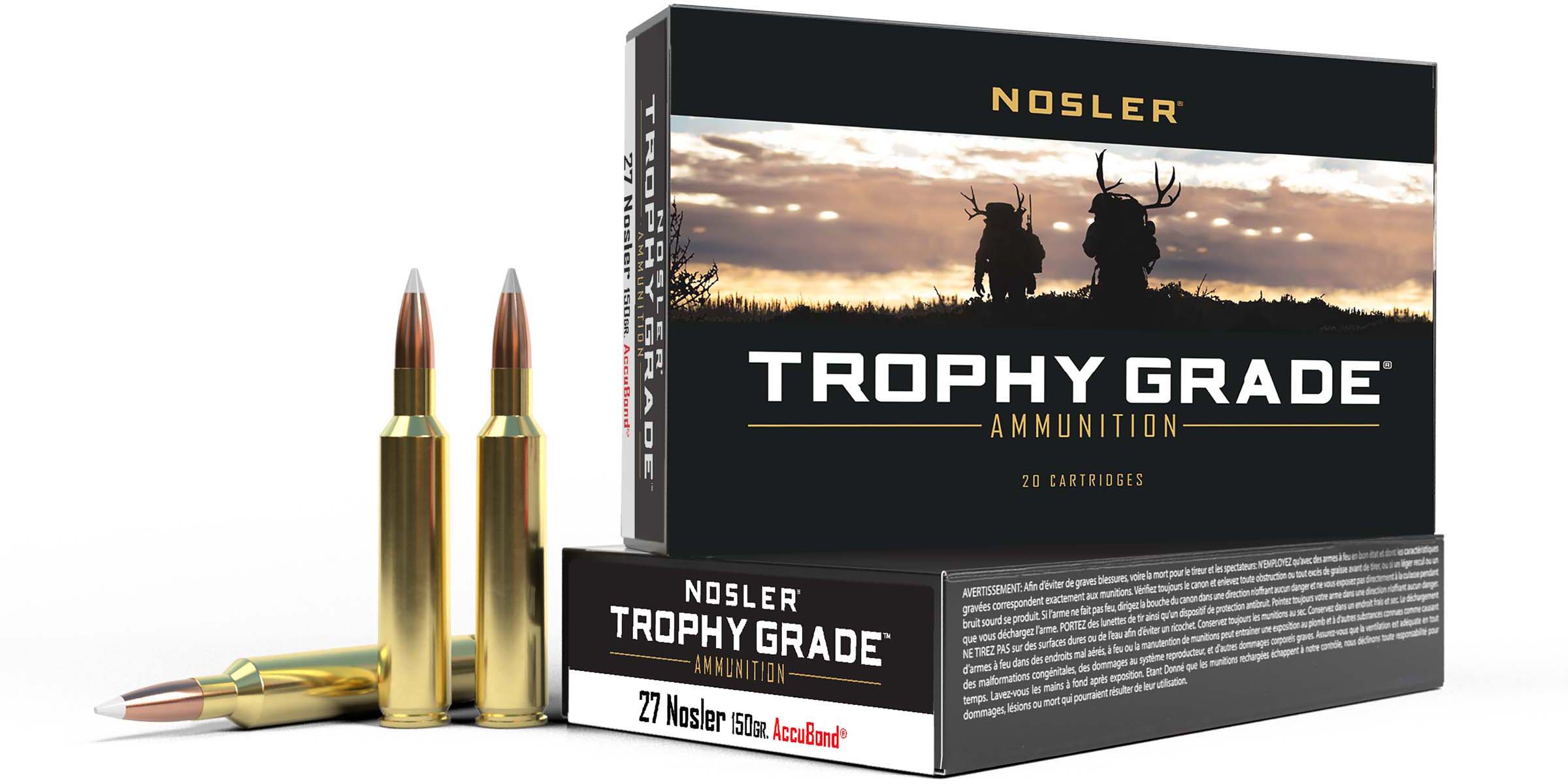 Nosler Trophy Grade .27 Nosler 150 Grain AccuBond Brass Cased Centerfire Rifle Ammunition