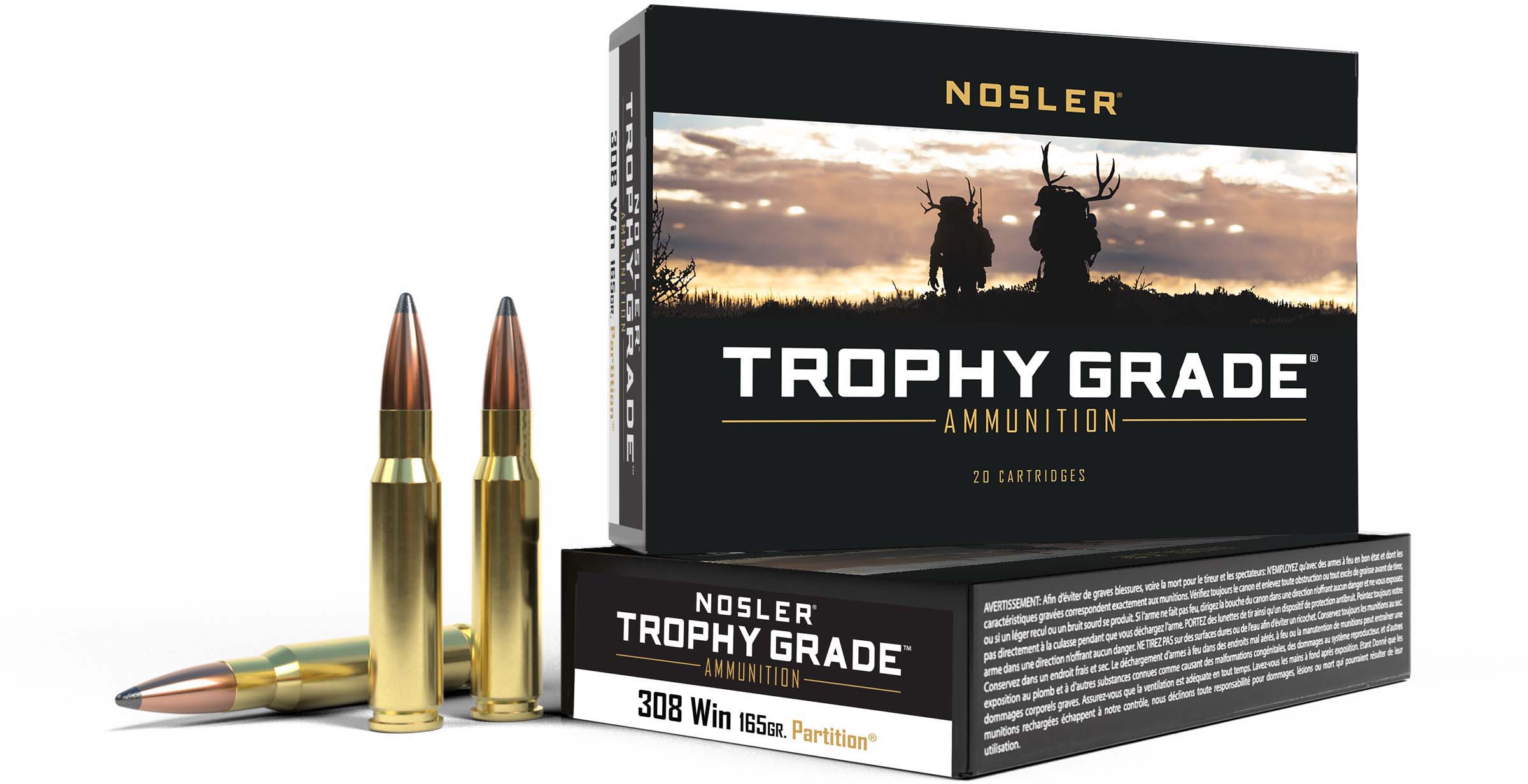 Nosler Trophy Grade .308 Winchester 165 Grain Partition Brass Cased Centerfire Rifle Ammunition