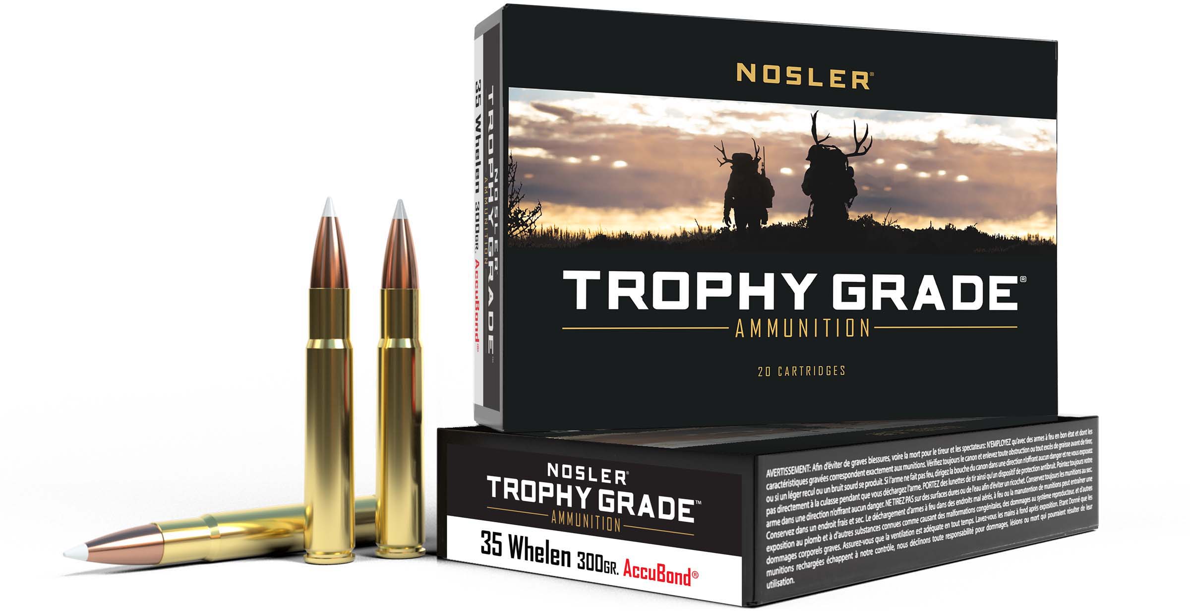 Nosler Trophy Grade .35 Whelen 225 Grain AccuBond Brass Cased Centerfire Rifle Ammunition