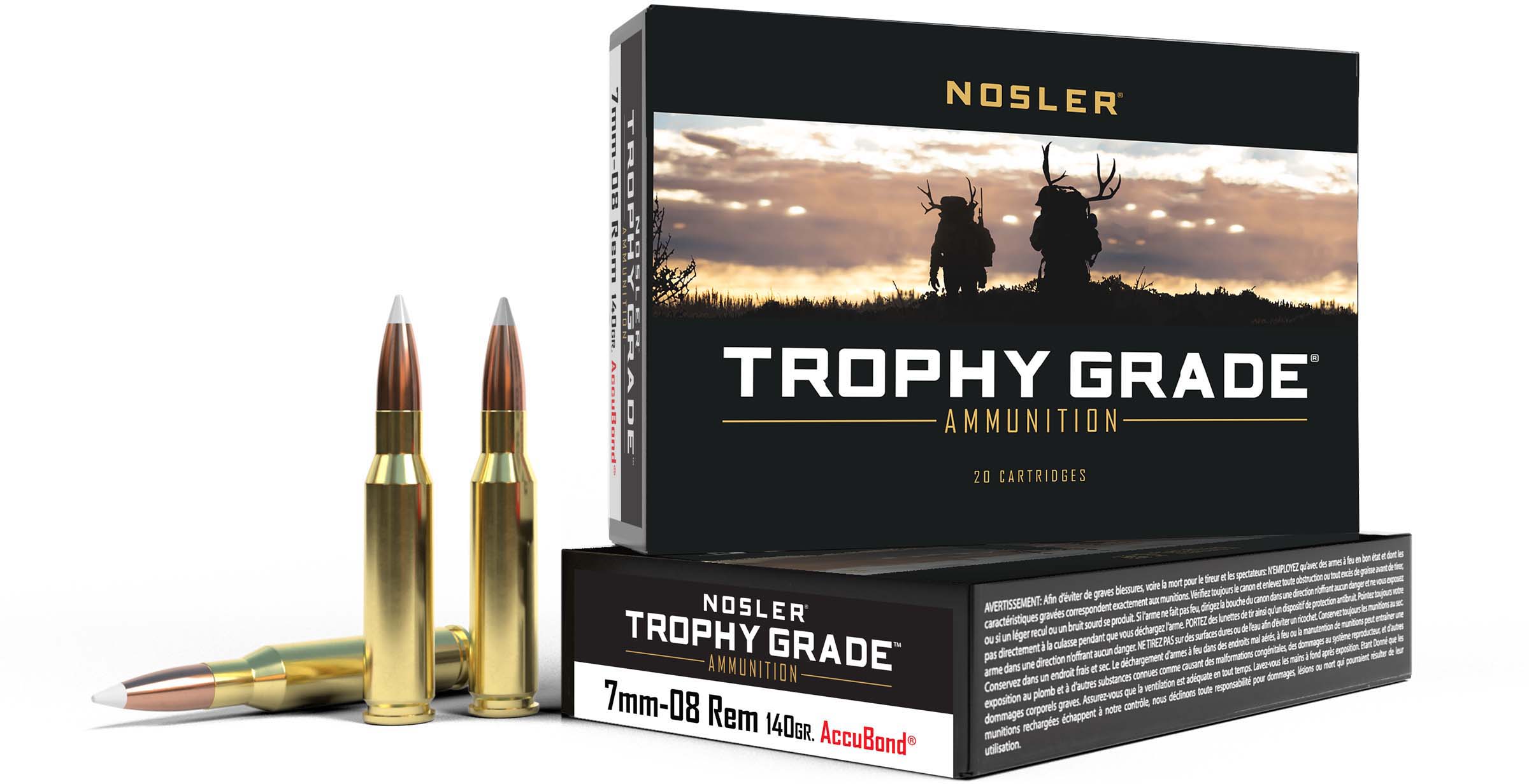 Nosler Trophy Grade 7mm-08 Remington 140 Grain Nosler AccuBond Brass Cased Centerfire Rifle Ammunition