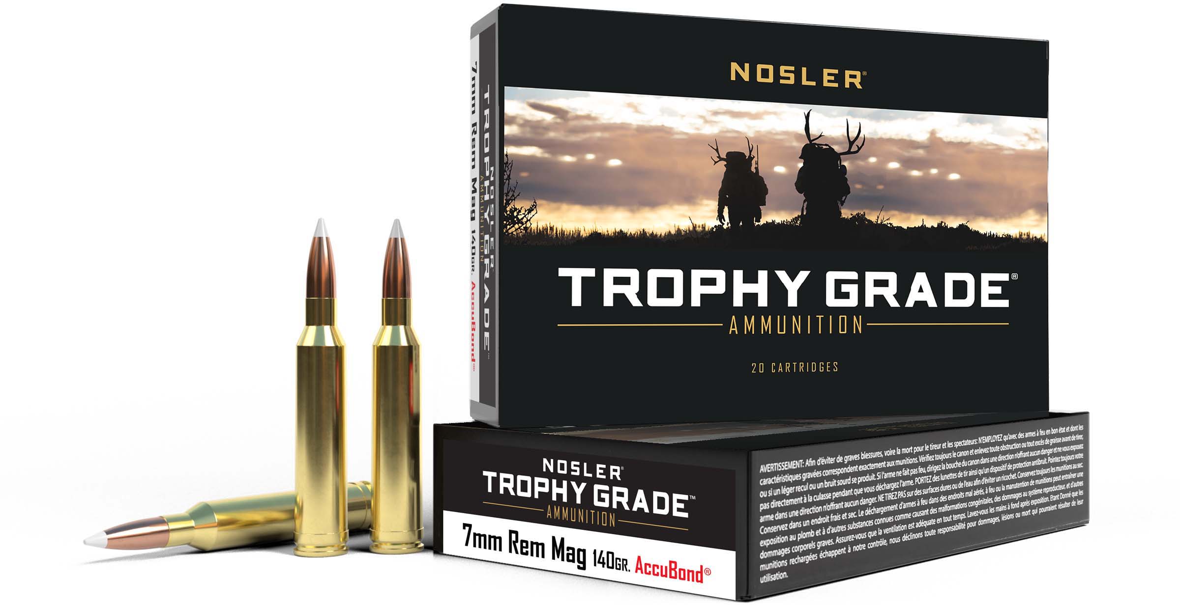 Nosler Trophy Grade 7mm Remington Magnum 140 Grain AccuBond Spitzer Brass Cased Centerfire Rifle Ammunition