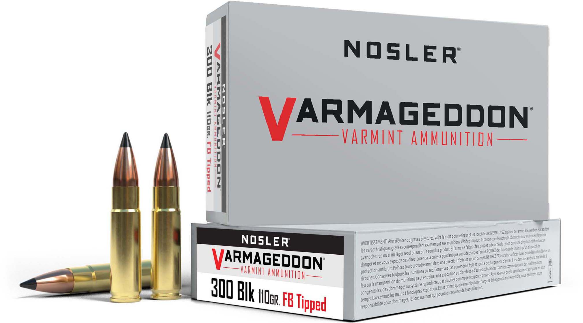 Nosler Varmageddon .300 AAC Blackout 110 Grain Flat Base Tipped Brass Cased Centerfire Rifle Ammunition