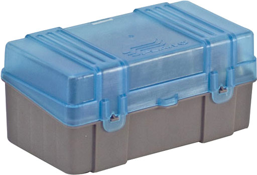Plano 50 Count Rifle Ammo Case with Hinged Cover, Dark Gray & Trans Blue