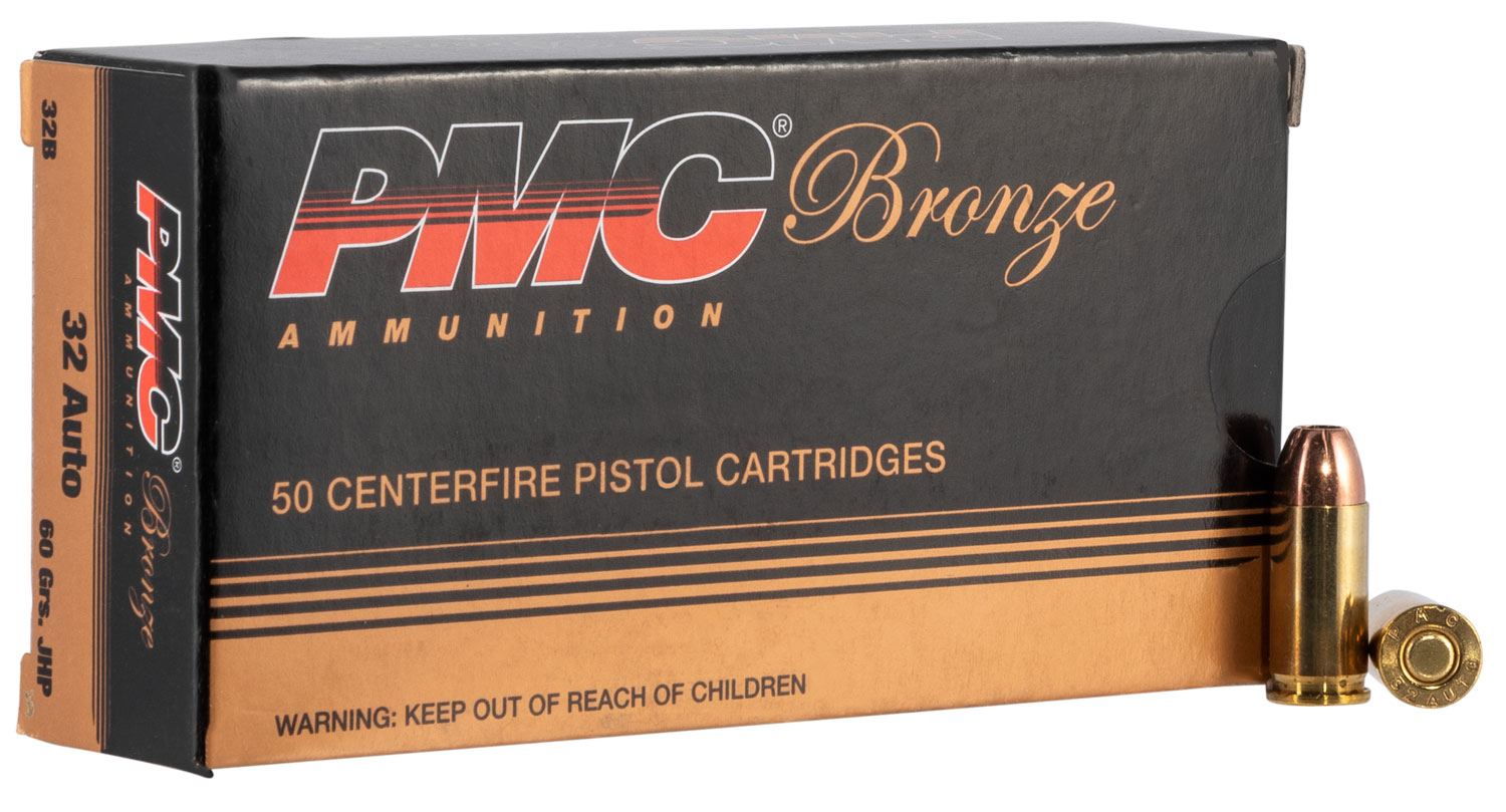 PMC Ammunition Bronze .32 ACP 60 Grain Jacketed Hollow Point Brass Cased Pistol Ammunition