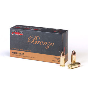 PMC Bronze 9mm Luger 115 Grain Full Metal Jacket Brass Cased Centerfire Pistol Ammunition