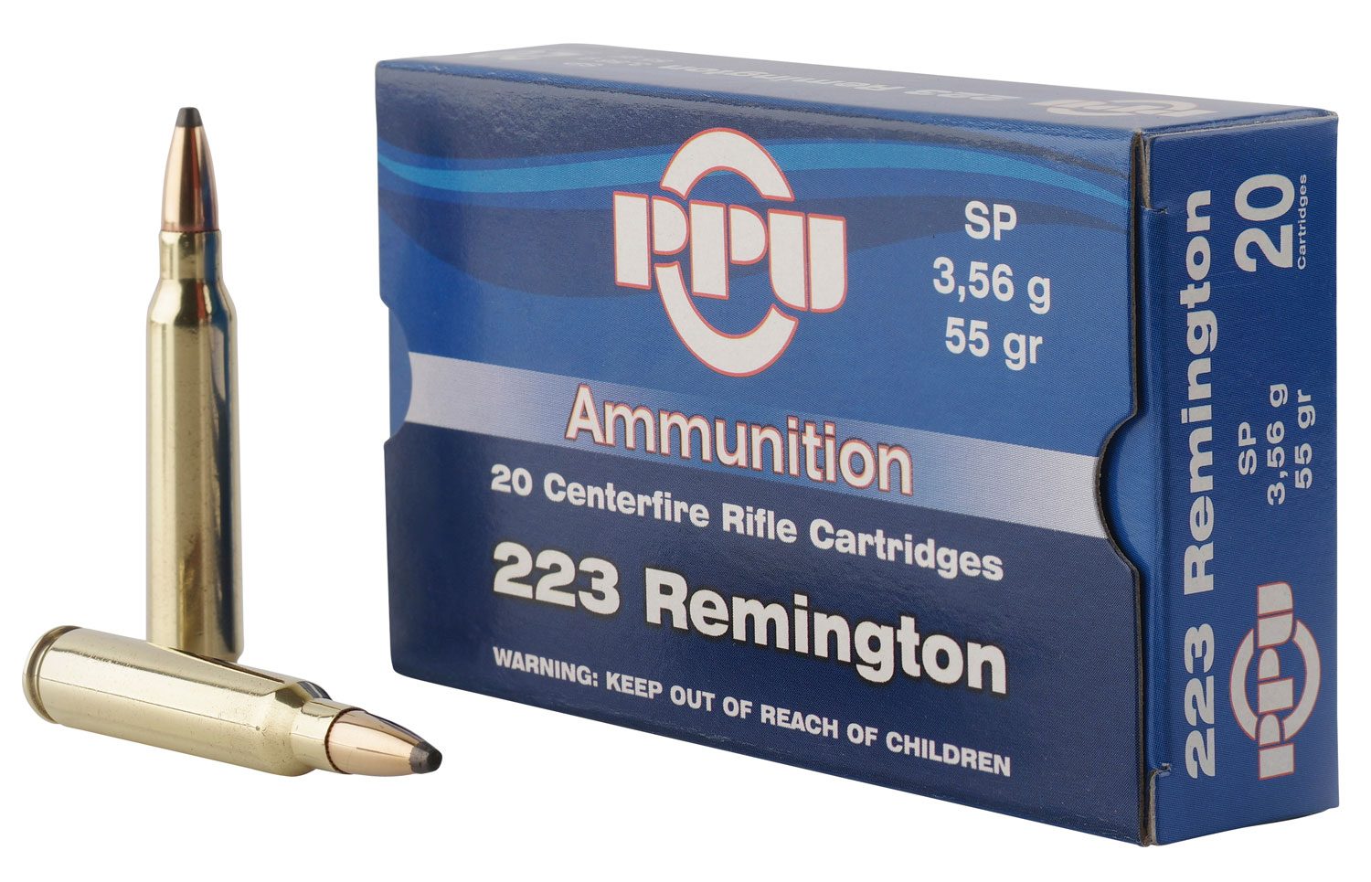 PPU Standard Rifle .223 Remington 55 Grain Soft Point Brass Cased Rifle Ammunition