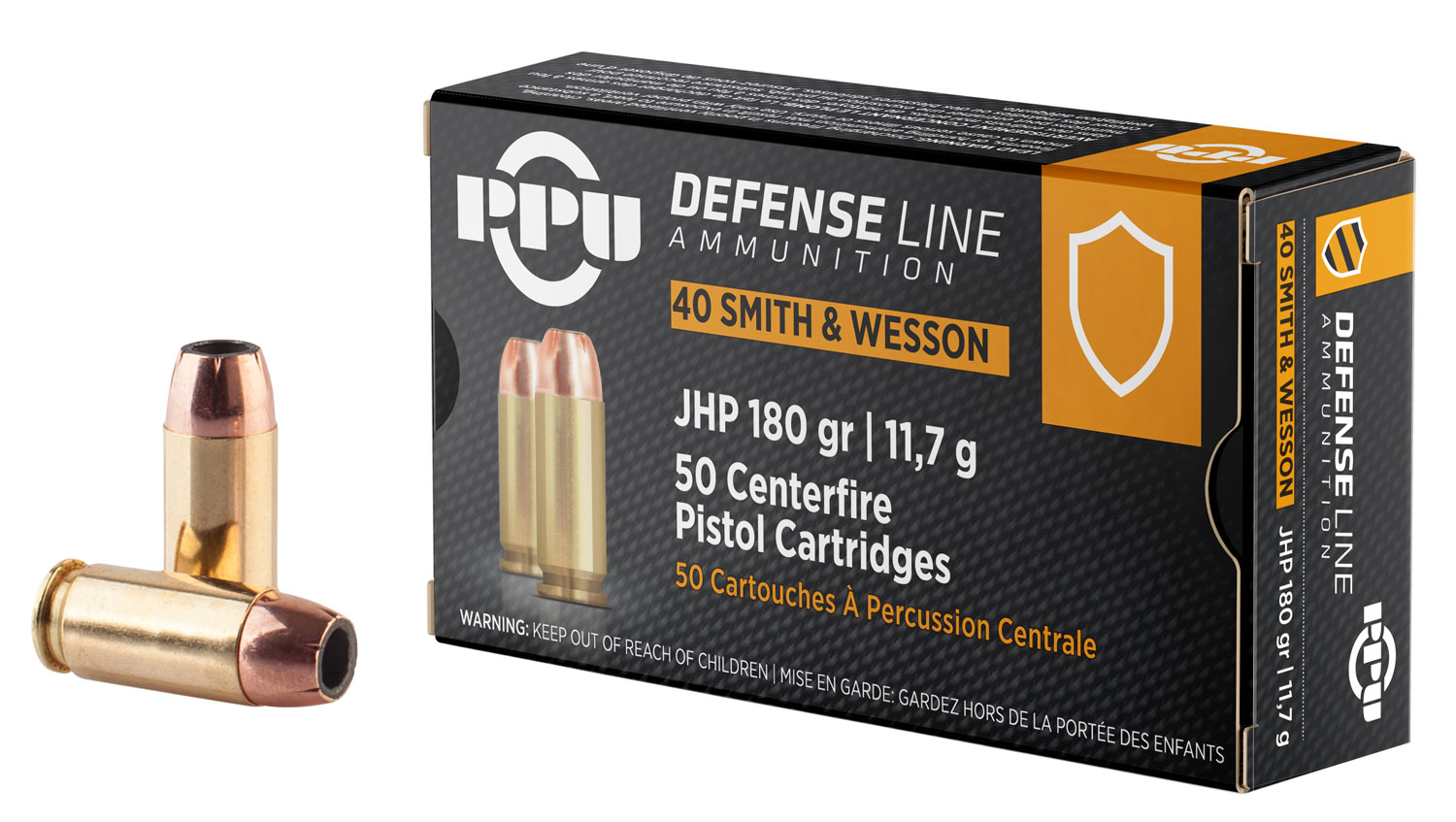 PPU Defense .40 S&W 180 Grain Jacketed Hollow Point Brass Cased Pistol Ammunition