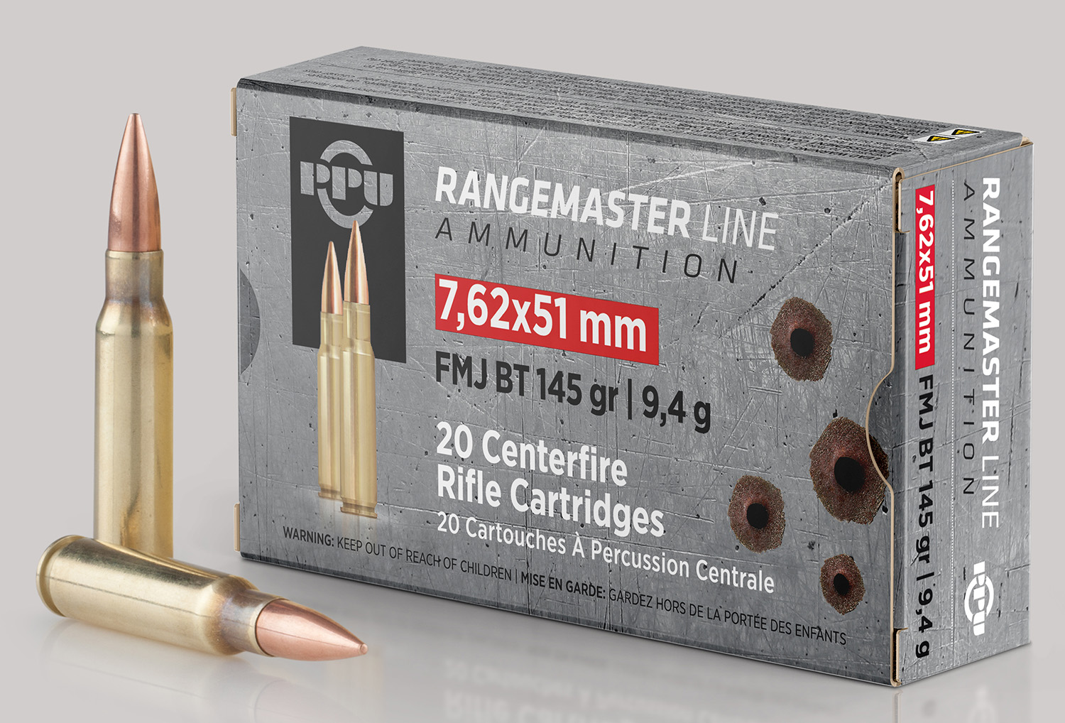 PPU Rangemaster 7.62x51mm NATO 145 Grain Full Metal Jacket Boat Tail (FMJB) Centerfire Rifle Ammunition