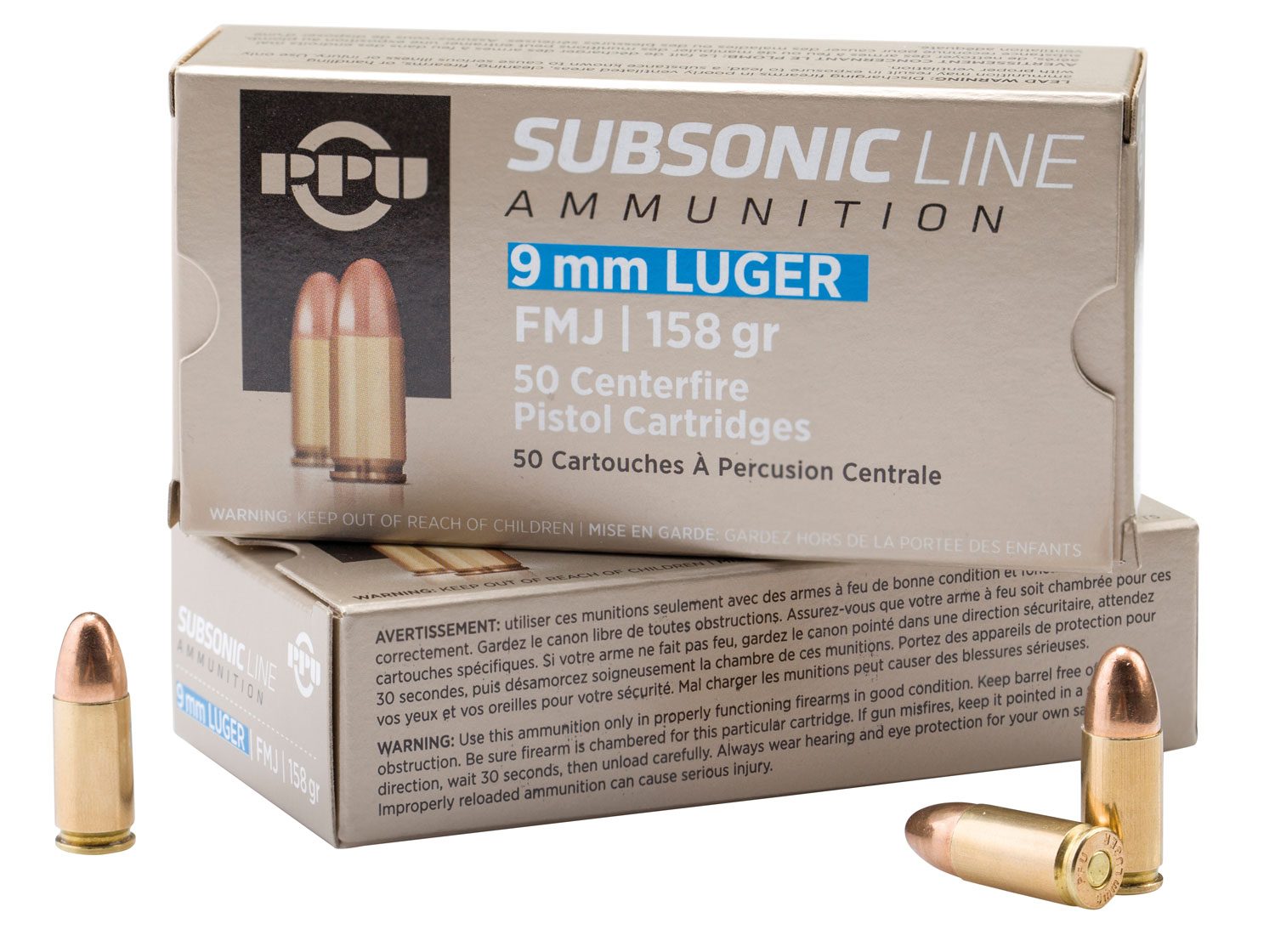 PPU PPS9MM Subsonic 9mm Luger Subsonic 158 Gr Full Metal Jacket (FMJ)