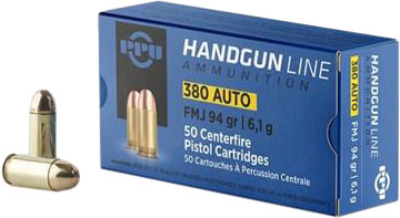 PPU Handgun Ammunition .380 ACP 94 gr FMJ 951 fps 951 fps