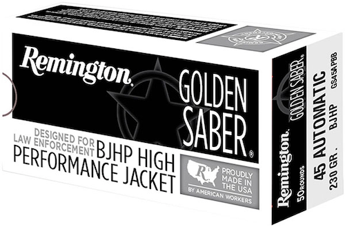 Remington Premier Golden Saber .45 Auto +P Brass Jacketed Hollow Point Nickel-Plated Brass Cased Pistol Ammunition