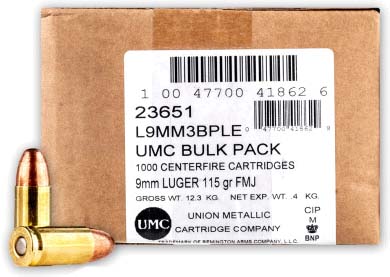 Remington UMC 9mm Luger Full Metal Jacket Pistol Ammunition