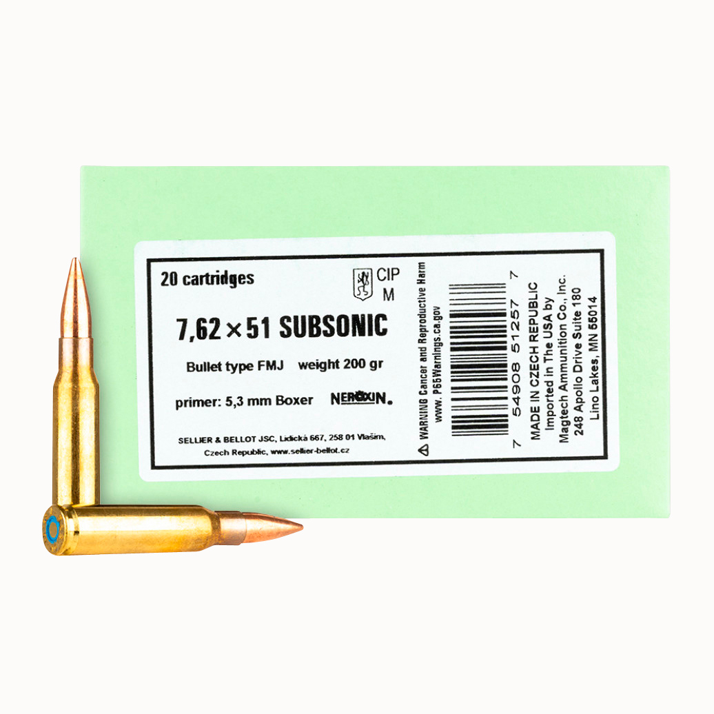 Sellier & Bellot 7.62x51 200 Grain Full Metal Jacket Subsonic Rifle Ammunition