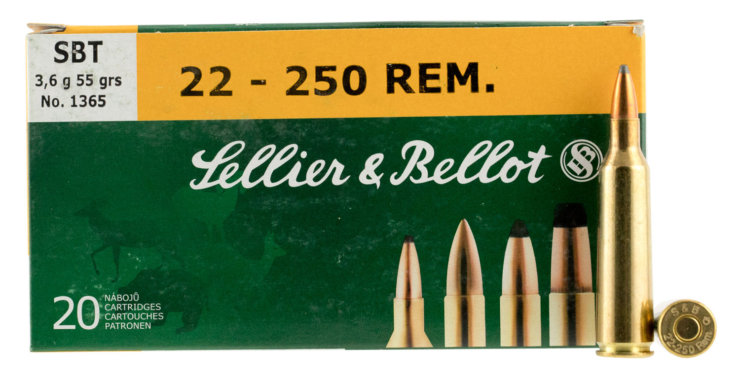 Sellier & Bellot 22-250 Remington 55 Grain Spitzer Boat Tail Rifle Ammunition