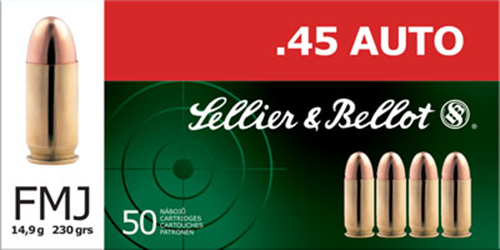 Sellier & Bellot 45 Auto 230 Grain Full Metal Jacket Brass Cased Pistol Ammunition