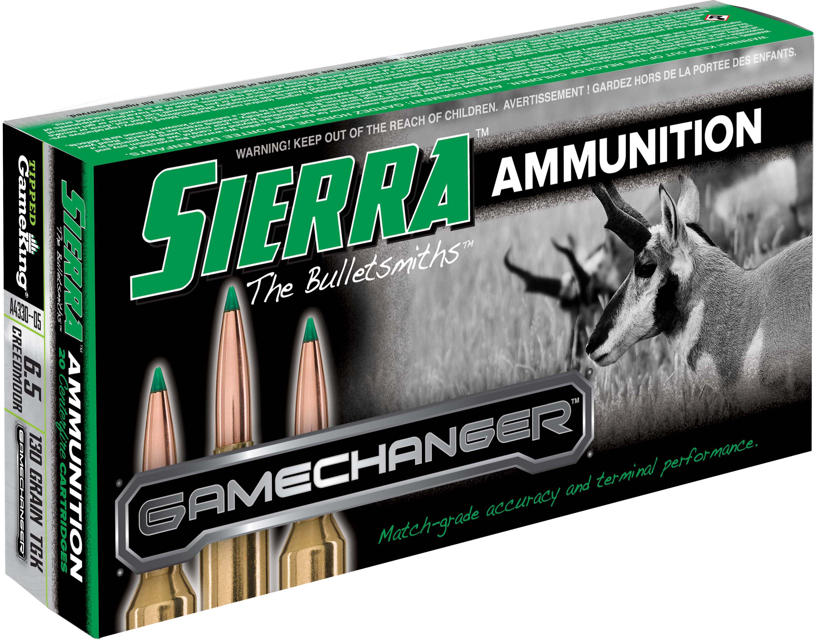 Sierra GameChanger 6.5 Creedmoor 130 Grain, Sierra Tipped GameKing Brass Cased Centerfire Rifle Ammunition