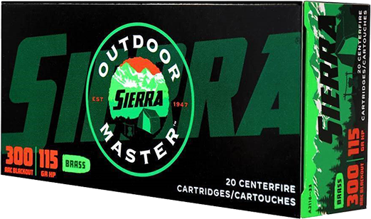 Sierra Outdoor Master Varminter .300 AAC Blackout 115 Grain Hollow Point Brass Cased Rifle Ammunition