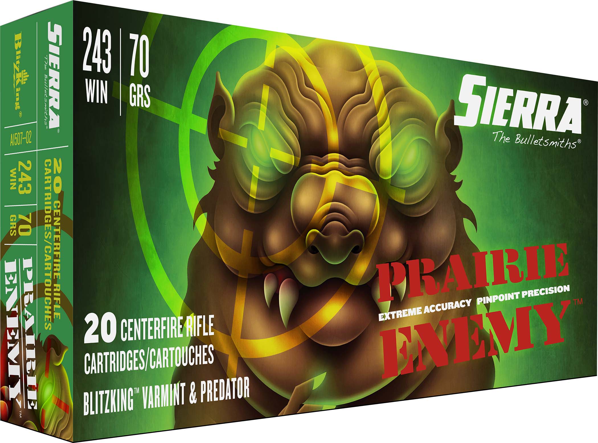 Sierra Prairie Enemy .243 Winchester 70 Grain, Sierra BlitzKing Cased Centerfire Rifle Ammunition