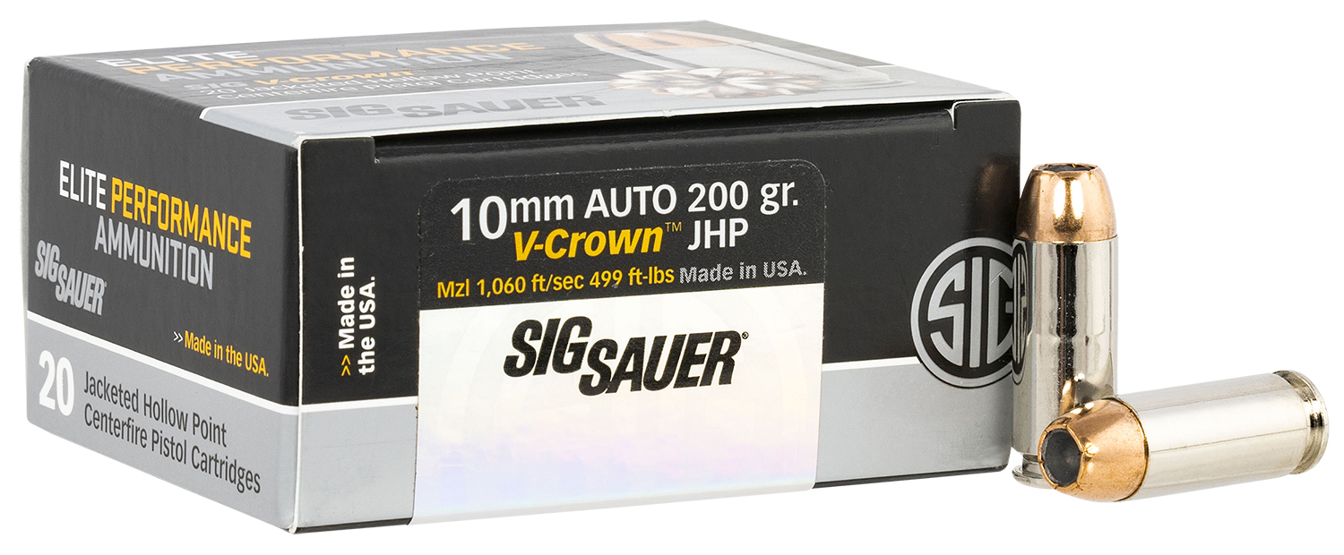 SIG SAUER Elite V-Crown 10mm Auto 200 Grain Jacketed Hollow Point Brass Cased Centerfire Pistol Ammunition