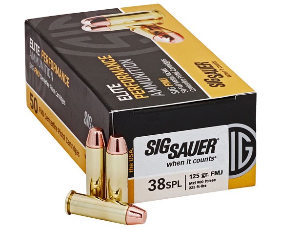 SIG SAUER Elite Performance .38 Special 124 grain Full Metal Jacket Brass Cased Centerfire Pistol Ammunition