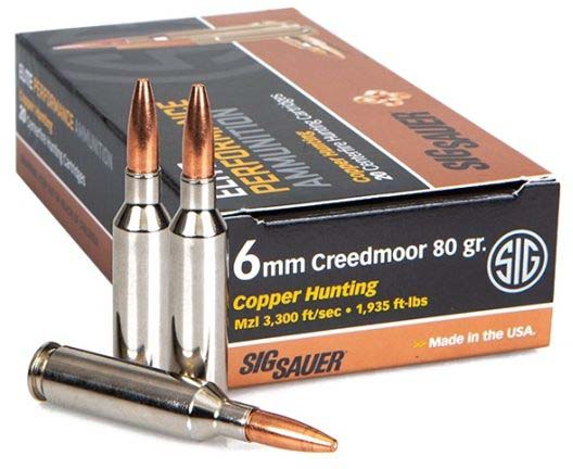 SIG SAUER SIG Hunting Rifle Ammunition 6mm Creedmoor 80 grain Hunting Tipped Brass Cased Centerfire Rifle Ammunition