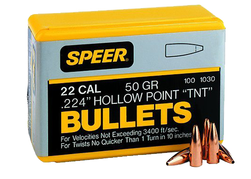 Speer Bullets TNT 22 Caliber .224 50 Gr Jacketed Hollow Point (JHP) 100 Bo