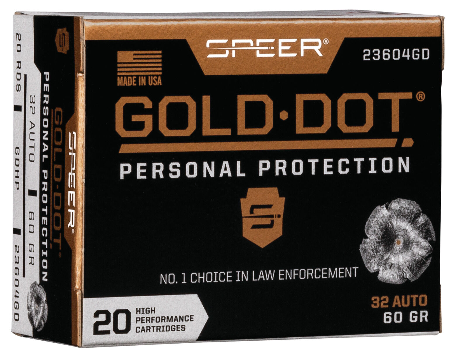 Speer Gold Dot .32 ACP 60 Grain Gold Dot Hollow Point Centerfire Pistol Ammunition