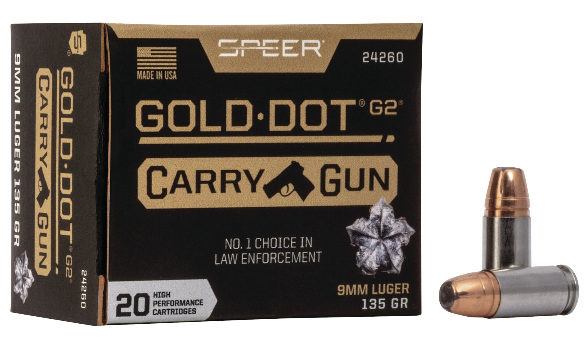 Speer Gold Dot 9 mm Luger 135 Grain Gold Dot Hollow Point Centerfire Pistol Ammunition