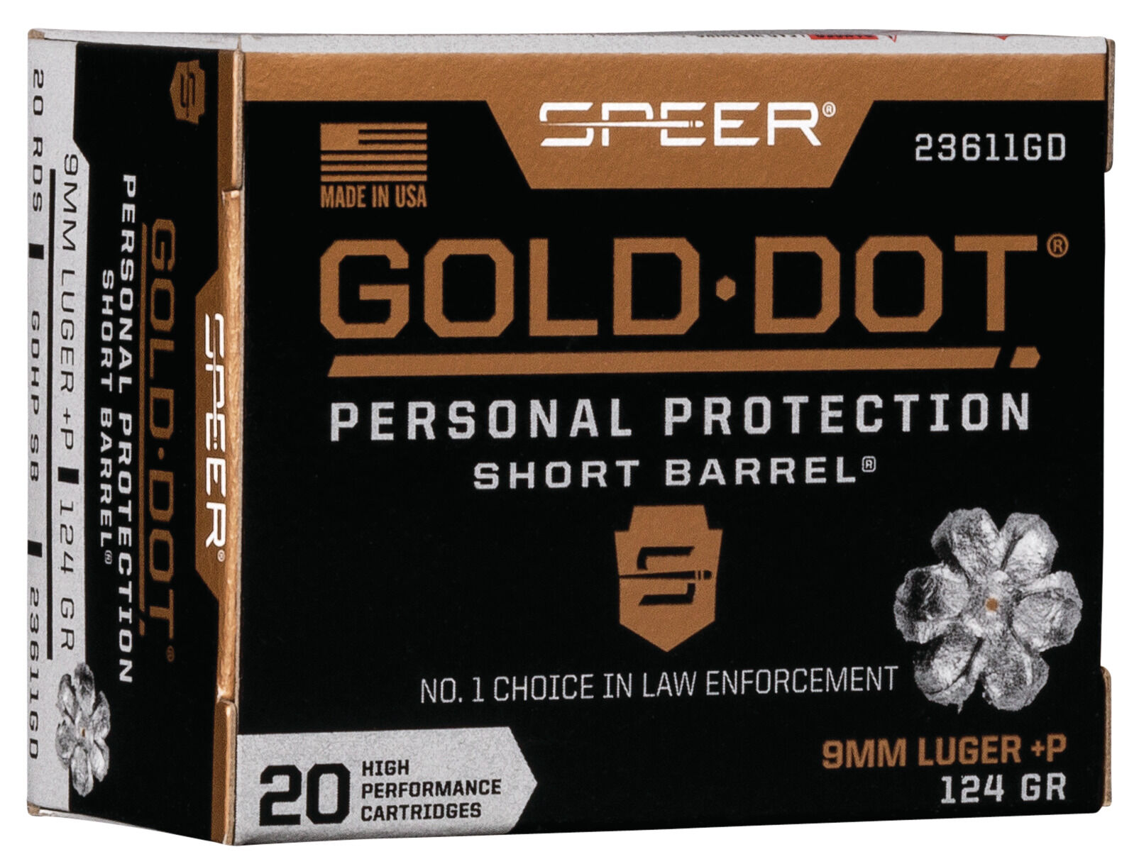 Speer Gold Dot 9 mm +P 124 Grain Gold Dot Hollow Point Short Barrel Centerfire Pistol Ammunition