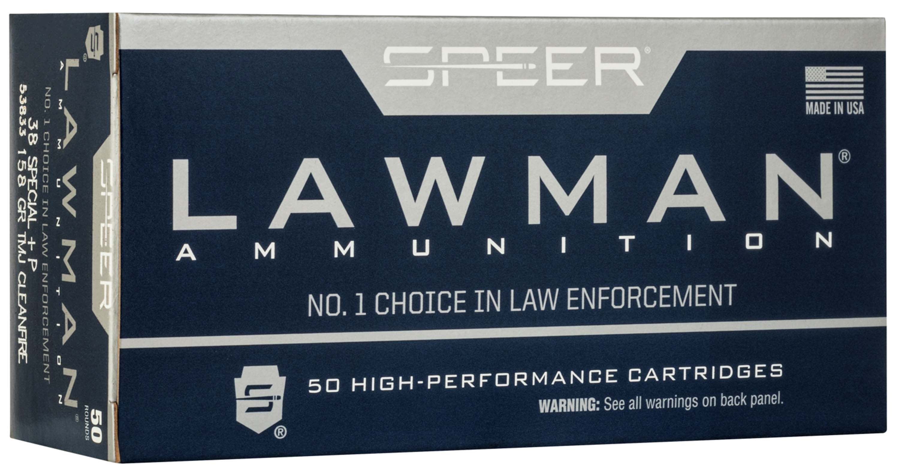 Speer Lawman Handgun CleanFire Training .38 Special +P 158 Grain Total Metal Jacket Centerfire Pistol Ammunition