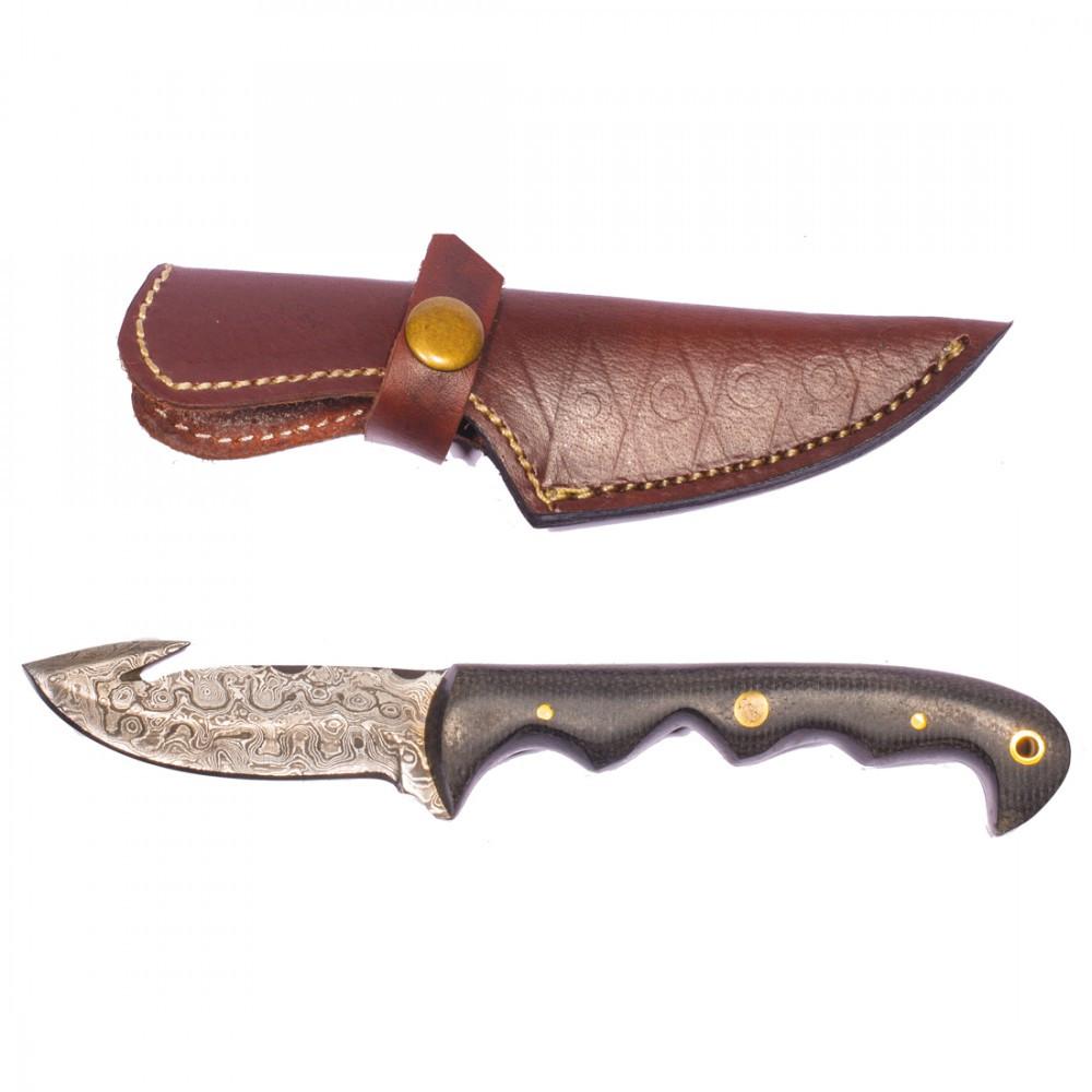 Titan Damascus Steel Gut Hook Skinning Knife, 8in