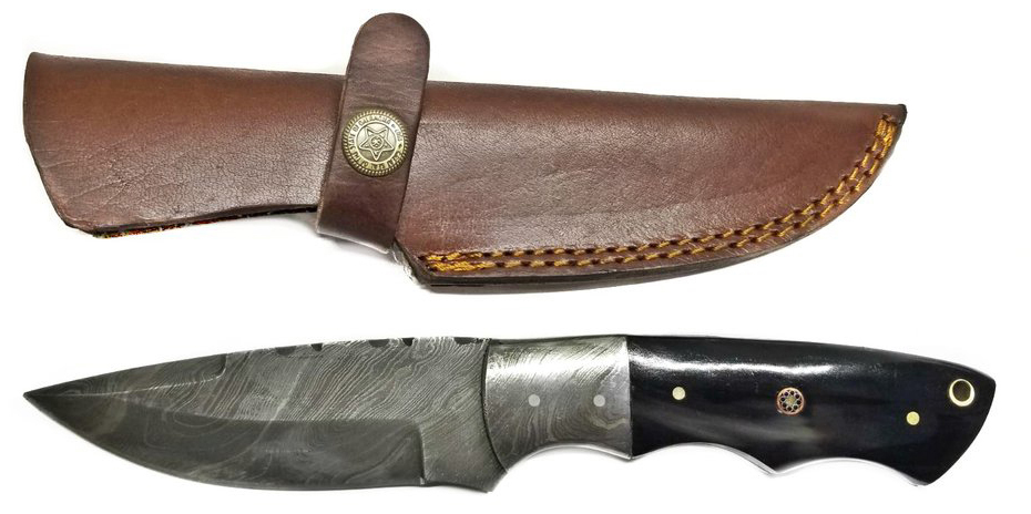 Titan Hand Forged Damascus Camping Drop Point Hunter Knife, 9.1 in