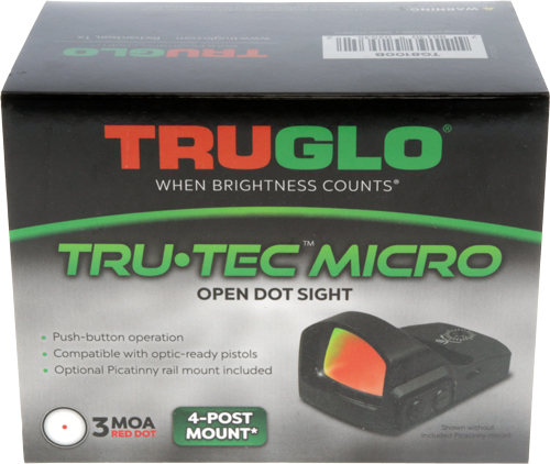 TRUGLO Tru-Tec Red Dot Sight 3 MOA Dot CR2032 Battery Offset Picatinny  Mount Black Finish [FC-788130025987] - Cheaper Than Dirt