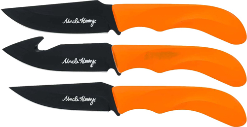 Uncle Henry 2 Piece Bowie/Skinner/Fire Starter Knife Set - Orange - Orange