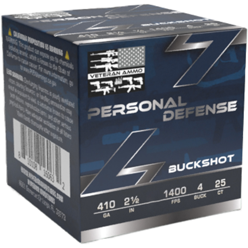 Veteran Ammo Personal Defense .410 Gauge 2 1/2 in 4 Pellet Shotgun Buckshot Ammuntion